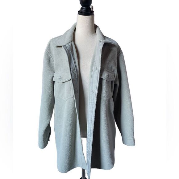 Rachel Zoe Light Sage Green Button Down Collared Fleece Teddy (Size: 1X) - Picture 2 of 9